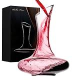 Large Elegant Red Wine Decanter with Aerator Pourer, 1600ml. - Hand Blown Lead-Free Crystal Glass Carafe for Cabernet, Merlot, Home Bar Accessory, Gifts for Men Dad.