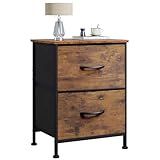 WLIVE Night Stand, Small Dresser with 2 Drawers & Wooden Top, Nightstand with Fabric Bins, Bedside Table End Table for Bedroom, Closet, Entryway, College Dorm, Rustic Brown