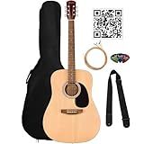 Fender Dreadnought Acoustic Guitar - Natural Bundle with Gig Bag, Strap, Strings, Picks, and Austin Bazaar Instructional Video