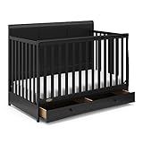 Graco Asheville 5-in-1 Convertible Crib with Drawer – GREENGUARD Gold Certified, Crib with Drawer Combo, Full-Size Nursery Storage Drawer, Converts to Toddler Bed, Daybed and Full-Size Bed (Black)