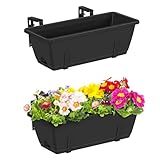 CADUKE Railing Planter Boxes 2 Pack 17 Inch Window Boxes Black Rectangle Railing Flower Box with Adjustable Bracket Window Deck Hanging Planters Boxes for Outdoor Patio