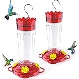 TOP XIAN Hummingbird Feeders for Outdoors, 2 Pack 14 OZ Plastic Humming Bird Feeder with Ant Moat & Bee Guard, 4 Feeding Ports and Perches, Leak-Proof Hangging Nectar Feeders, Gifts for Women, Mom