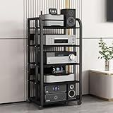 OVZXSD 5-Tier AV Media Stand with Wheels, Audio-Video Shelving Adjustable, Modern Stereo Cabinet Receiver Console Shelf, Audio Component Rack for Home/Office/Theater, Blcak