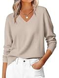 ANRABESS Womens Long Sleeve V Neck Sweaters 2025 Fall Casual Classic Soft Loose Fit Basic Pullover Jumper Top Almond Large