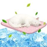 NWK Pet Cooling Mat -Q-Max>0.345 Ice Silk Cooling Mat for Dogs & Cats Portable & Washable Pet Cooling Blanket, Car Seats, Beds for Summer (Pink Cat, 20'' X 16'' X 0.3'')