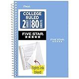 Five Star Spiral Notebook, 2 Subject, College Ruled Paper, 6" x 9.5", 80 Sheets, Blue (Color May Vary) (840029CG1)