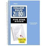 Five Star Spiral Notebook, 2 Subject, College Ruled Paper, 6" x 9.5", 80 Sheets, Blue (840029CG1)
