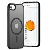 for iPhone SE Case 2022/2020/3rd/2rd,iPhone 8/7 case [Compatible with Magsafe] Translucent Matte Magnetic Phone Case,Slim Thin Duty Shockproof Protection Cover for Women Men 4.7''-Black