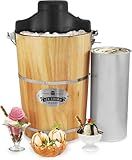 Elite Gourmet EIM916X Old Fashioned 6 Quart Vintage Wood Bucket Electric Ice Cream Maker Machine Appalachian, Bonus Classic Die-Cast Hand Crank for Churning, Uses Ice and Rock Salt