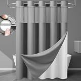 EUTXL 256GSM Heavyweight No Hook Waffle Shower Curtain, Grey, 71x74