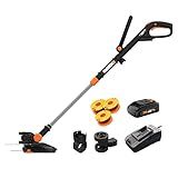 Worx 3 in 1 Cordless String Trimmer/Lawn Edger/Mini Mower, 12" Electric Weed Wacker with Command Feed, 20V Weed Eater with 5.5 LBS, Battery & Charger Included, WG170.2