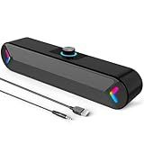LENRUE Computer Speakers,PC Speakers for Desktop,Wired USB-Powered Sound-bar for Computer with 10W Stereo Sound and Colorful Light,Plug-n-Play (A39PRO /Black)