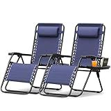 Homall Zero Gravity Chair Patio Folding Lawn Outdoor Lounge Gravity Camp Reclining Lounge Chair with Cup Holder Pillows for Poolside Backyard and Beach Set of 2 (Blue)
