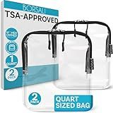 BORSALI TSA Approved Toiletry Bag - Clear Quart Size for 3-1-1 LIquids for Carry On Travel - Toiletries Organizer - Cosmetic Pouch with Zipper - Travel Accessories - 2 Pack
