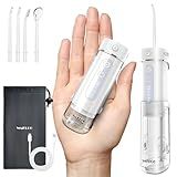 WAFLOO Water Flosser Travel Mini Cordless Portable: 5 Modes Water Dental Floss with Telescopic Water Tank, 4 Tips, IPX7 Waterproof Oral Irrigator for Teeth Cleaning, Orthodontic, Braces Dental Care