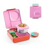 OmieBox Bento Box for Kids - Insulated Bento Lunch Box with Leak Proof Vacuum Insulated Food Jar - 3 Compartments, Two Temperature Zones (Pink Berry)