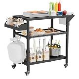 SUNCROWN Outdoor Grill Table with Wheels, Kitchen Cooking Prep Tables Movable BBQ Grill Cart for Garden, Camping, Home Party, Bar, Pizza Oven Table Stand