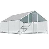 Large Chicken Coop,Metal Chicken Run for Yard with Feeding Door,Walk-in Chicken Pen for 10-20 Chickens,Outdoor Poultry Cage with Anti-UV Cover,Duck Rabbit House