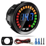 Waterproof DC 12V Voltage Meter, LED Digital Display Voltmeter Gauge Panel, Round Battery Monitor with Mounting Plate & Wires & Terminals, for Marine Car Vehicle Motorcycle Truck Boat RV ATV UTV
