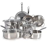 T-fal Stainless Steel Cookware Set, 11 Piece, Induction Cookware, Oven Safe to 500°F, Kitchen Cooking Set w/Fry Pans, Pots and Pans, Dutch Oven, Saucepans, Kitchen Essentials, Silver