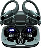Active Noise Cancelling Ear Buds Wireless Earbuds 80H Playtime Bluetooth Headphones with LED Display Case, Hi-Res Audio Clear Calls Earphones with Over Ear Hooks for Running Gym Workout Travel Black