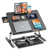 Laptop Bed Tray Desk, SAIJI X-Large Adjustable Laptop Table, Foldable Laptop Desk with Storage Drawer and Bookstand for Eating, Working, Writing, Gaming, Drawing (Black)