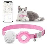 Cat GPS Tracker, Waterproof Pet GPS Tracker for Cats, Cat Tracker Collar with Safety Elastic Buckle, Compatible with Apple Find My App (Only iOS), No Monthly Fee, Pink