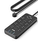 Anker Surge Protector Power Strip (2100J), 12 Outlets with 1 USB-C/2 USB-A Ports for iPhone 16/16 Plus/16 Pro/16 Pro Max, 5ft Extension Cord, Flat Plug, 20W USB-C Charging for Home, Office,TUV Listed