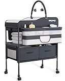 Saryocy Baby Changing Table with Storage, Versatile Folding Changing Table, Baby Changing Station, Removable Wheels, 4 Adjustable Height, Waterproof, Mobile Nursery for Infant and Newborn