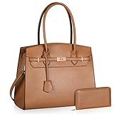 Designer Classic Top Handbags For women, Shoulder Purses For Ladies, Adjustable Strap Work Satchel with Wallet, BROWN
