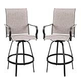 Vongrasig 2 Piece Patio Swivel Bar Chairs, All Weather Metal Textile High Swivel Bar Stools Chairs, Outdoor High Top Bistro Set for Backyard, Lawn Garden, Balcony, Taupe