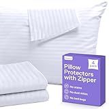 Set of 4 Pillow Protectors with Zipper Standard Size - 100% Resistant to Stains, Dust & Dirt - Washable Covers for Increased Pillow Lifespan