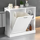 GAZHOME Tilt Out Laundry Hamper Cabinet with Laundry Baskets Hamper,Bathroom Storage Cabinet Laundry Cabinet with Adjustable Shelves,10 Gallon Tilt Out Trash Cabinet(White)