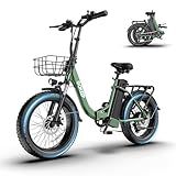 GOKEEP 1300W Folding Electric Bike, 75 Miles PAS Range, 52V 13Ah Removable Battery, 20" Fat Tire & Front Suspension Electric Bicycles, 20MPH 7-Speed Commuter Ebike, Max 330LBS, UL2849 Certified, Green