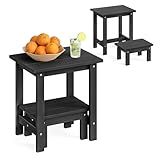LUE BONA Outdoor Side Table, 2-Tier HDPS Outdoor Nesting End Table with Removable Small Foot Stool for Patio, Deck, Poolside, Low Maintenance & Weather Resistant,Black