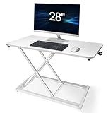 Aconcept Wider 28 x 14 White Lift Standing Desk Converter, Manual Adjustable Height Sit Stand up Desk Riser, Compact for Monitor or Laptop Workstation