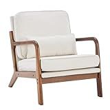 DUMOS Mid Century Modern Chair, Accent Chair with Arms and Waist Cushion, Reading Chairs for Adults, Lounge Chair for Living Room and Bedroom, Solid Wooden Frame, Cream