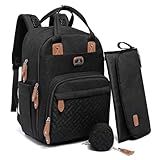 Dikaslon Diaper Bag Backpack with Portable Changing Pad, Pacifier Case and Stroller Straps, Large Unisex Baby Bags for Boys Girls, Multipurpose Travel Back Pack Moms Dads, Black