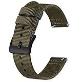 BISONSTRAP Men’s Nylon Watch Bands, Two-Piece Military Watch Straps, Quick Release, Brushed Buckle, 20mm, Army Green (Black Buckle)