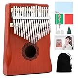 KaLimba Thumb Piano 17 Keys, Red Portable Mbira Finger Piano with Study Instruction & Tune Hammer, Musical Instruments Birthday Gift for Kids and Adults Beginners Professional Wood