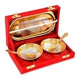 NOBILITY Bowl Spoon Tray Set Gold and Silver Plated Light Weight with Gift Box Dessert Dry Fruits Serving Gift Items Diwali Christmas Eid Wedding Return Home Decoration Gifts