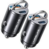 MRGLAS 2-Pack 90W USB C Car Charger,[Super Mini Metal] Car Charger Fast Charging Adapter PD+QC3.0 Dual Port Type C Car Cigarette Lighter USB Compatible iPhone 16 15 14 Pro Max iPad Samsung S25