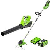 Greenworks 40V 12 in String Trimmer & 390 CFM Blower Combo, 2.0 Ah Battery