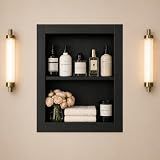 Fuwnvuwn 14x18'' Recessed Medicine Cabinet, Medicine Cabinet No Mirror, Wood Medicine Wall Niche with 2-Tiers Shelves for Living Room, Bathroom Storage,Texture Black