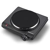 Elite Gourmet ESB-301BF# Countertop Single Cast Iron Burner, 1000 Watts Electric Hot Plate, Temperature Controls, Power Indicator Lights, Easy to Clean, Black