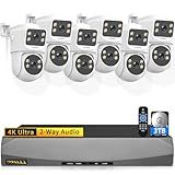 (Dual Lens+Human Tracking) OOSSXX 4K Wired PoE Security Camera System, 6Pcs 8MP PoE PTZ Camera Outdoor Home Security Cameras Systems, 2-Way Audio, Color Night Vision, 3TB HDD