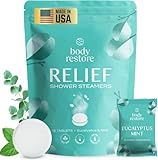 Body Restore Shower Steamers Aromatherapy 15 Pack – Valentines Day Gifts for Her and Him, Birthday Gifts for Women and Men, Relaxation, Stress Relief, Self Care – Eucalyptus