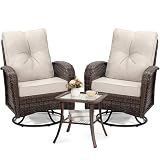 wildformers Luxury Outdoor Swivel Wicker Glider Patio Chairs with Table Set