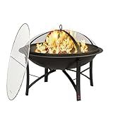 Fire Beauty Fire Pit for Outside Wood Burning,BBQ Grill Steel Fire Bowl with Cooking Grate,Spark Screen Cover,Log Grate,Poker for Camping Beach Bonfire Picnic Backyard Garden