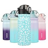 BJPKPK Insulated Water Bottle 18oz Stainless Steel Water Bottles With Straw And Carry Handle Double Wall Metal Thermos,Sky Blue Leopard